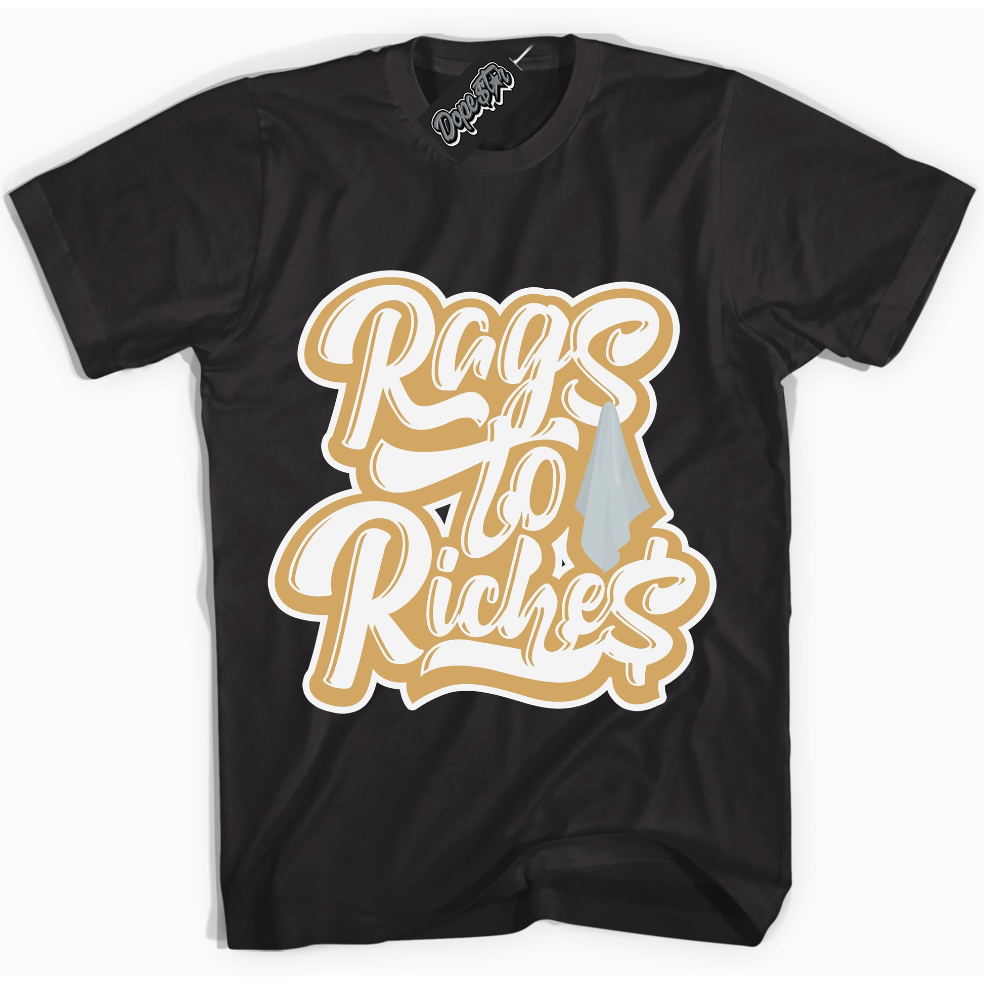 Cool Black Shirt with “ Rags To Riches ” design that perfectly matches Craft Paris 6s Jordans.
