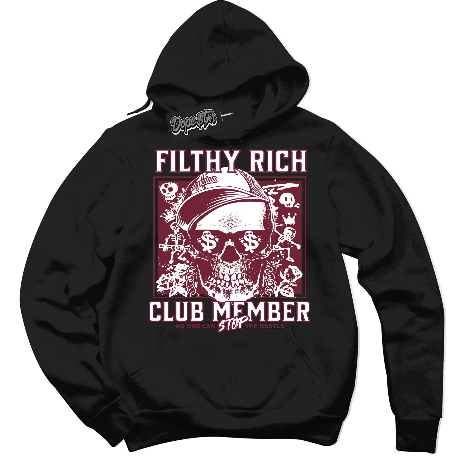 Cool Black Hoodie with “Filthy Rich” design that Perfectly Matches Rings Team Red 6s Jordans.
