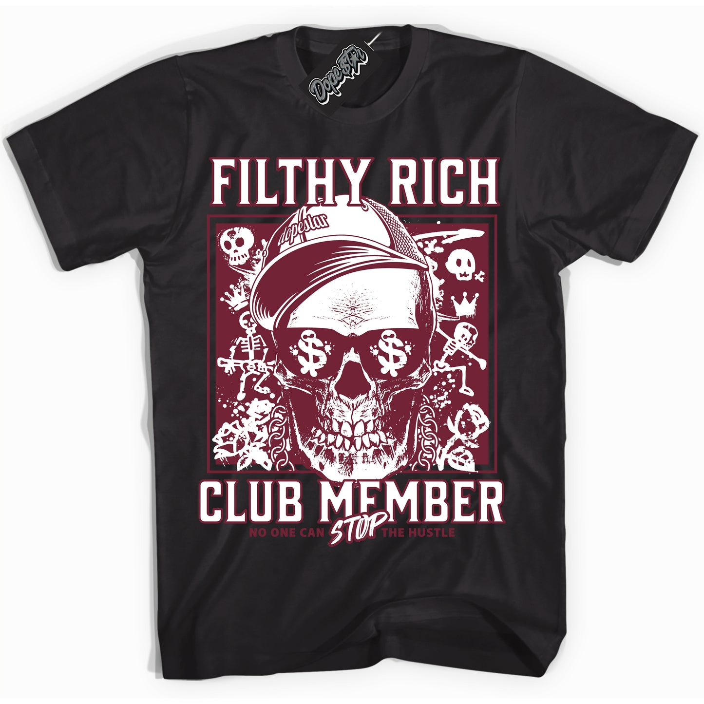 Cool Black Shirt with “Filthy Rich” design that perfectly matches the Rings Team Red 6s Jordans.

