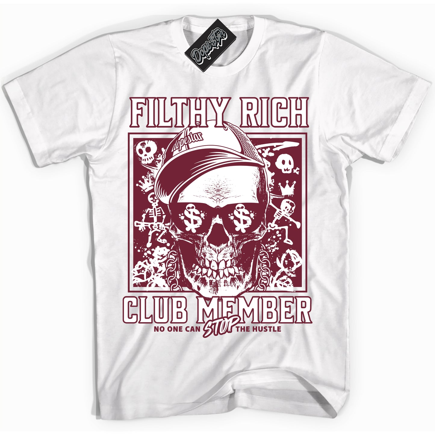 Cool White Shirt with “Filthy Rich” design that perfectly matches the Rings Team Red 6s Jordans.
