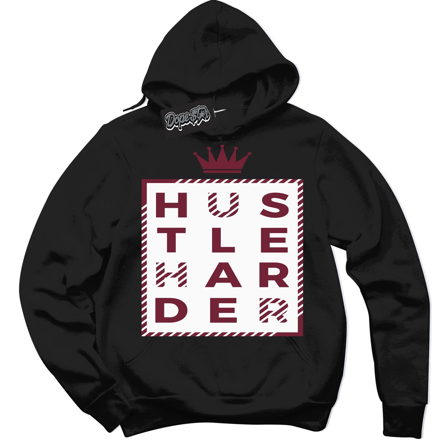 Cool Black Hoodie with “Hustle Harder” design that Perfectly Matches Rings Team Red 6s Jordans.
