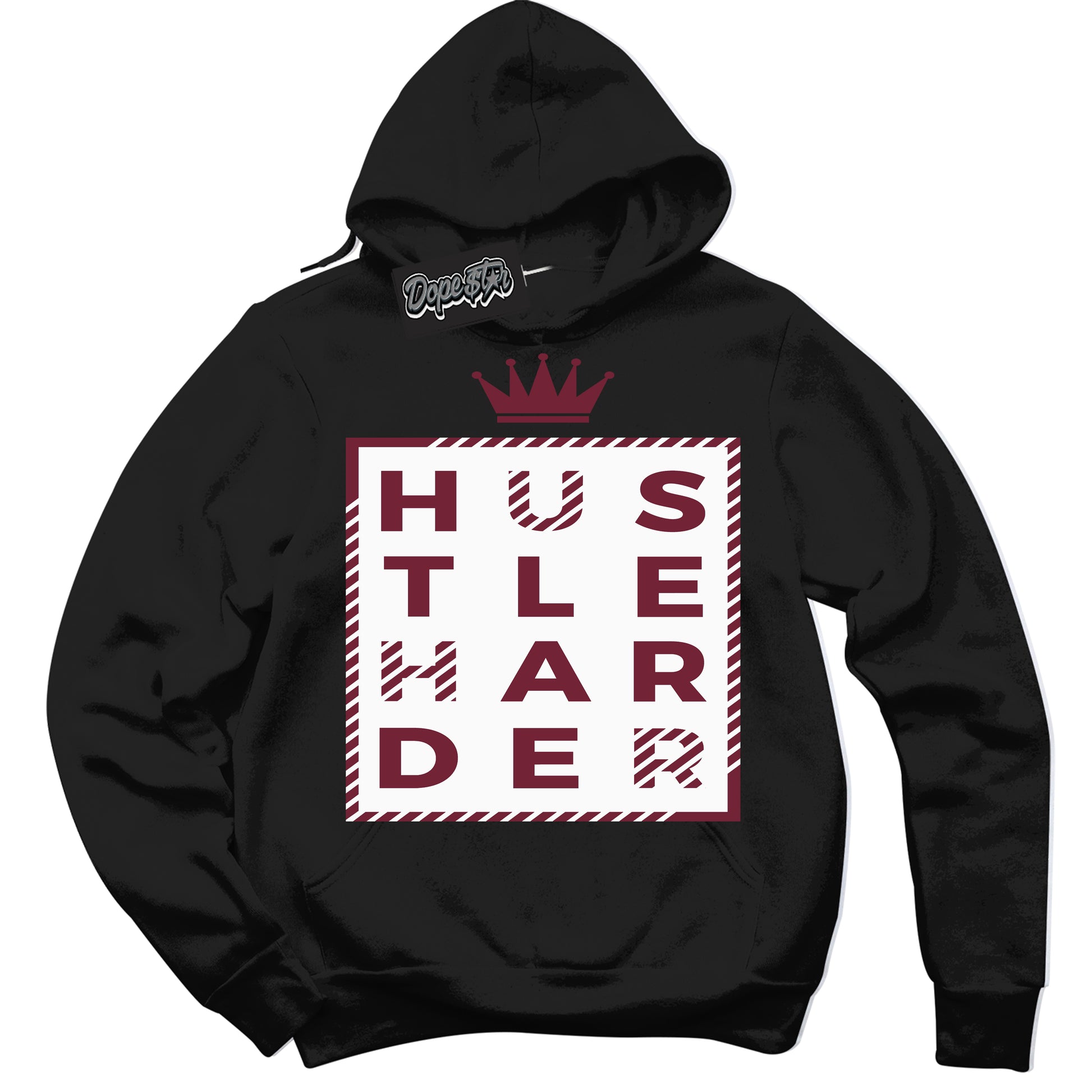 Cool Black Hoodie with “Hustle Harder” design that Perfectly Matches Rings Team Red 6s Jordans.

