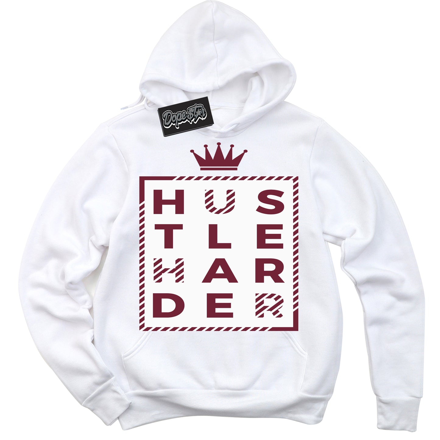 Cool White Hoodie with “Hustle Harder” design that Perfectly Matches Rings Team Red 6s Jordans.
