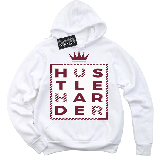 Cool White Hoodie with “Hustle Harder” design that Perfectly Matches Rings Team Red 6s Jordans.

