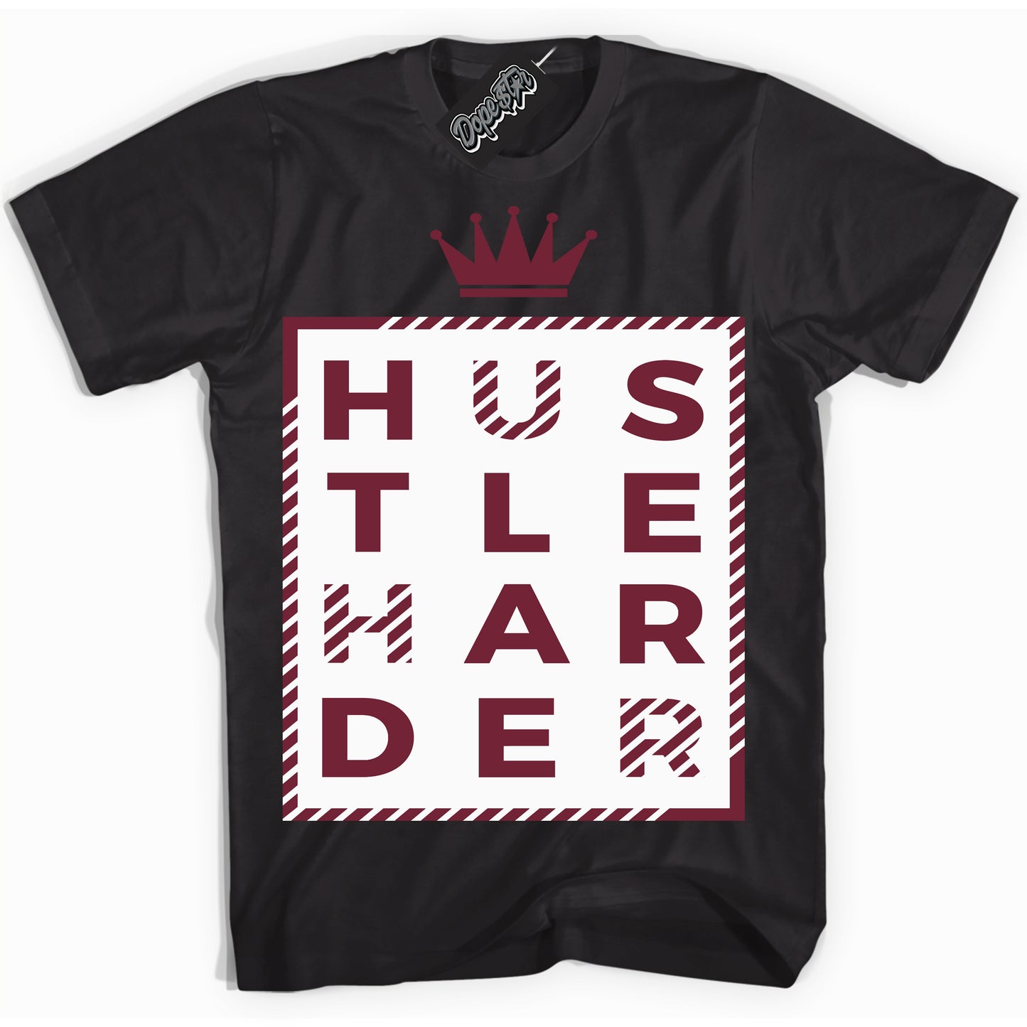 Cool Black Shirt with “Hustle Harder” design that perfectly matches the Rings Team Red 6s Jordans.
