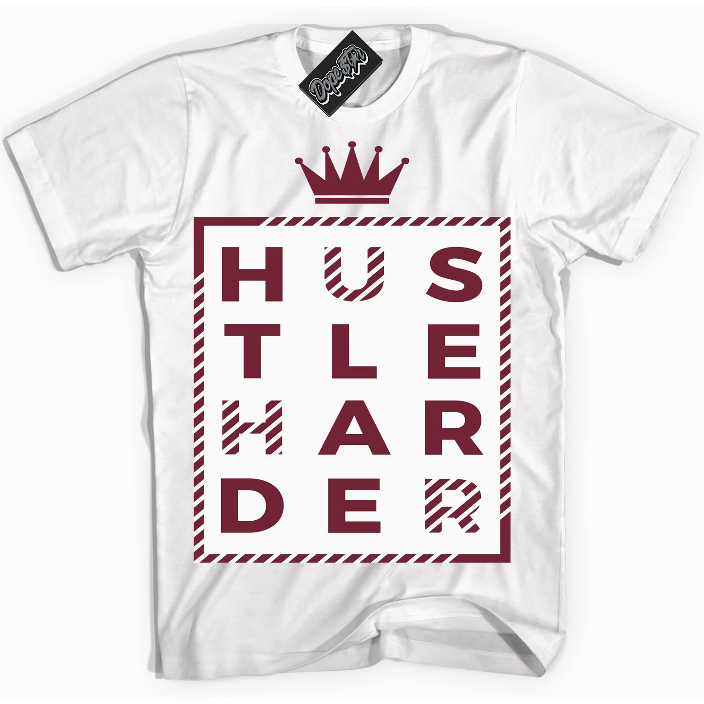 Cool White Shirt with “Hustle Harder” design that perfectly matches the Rings Team Red 6s Jordans.
