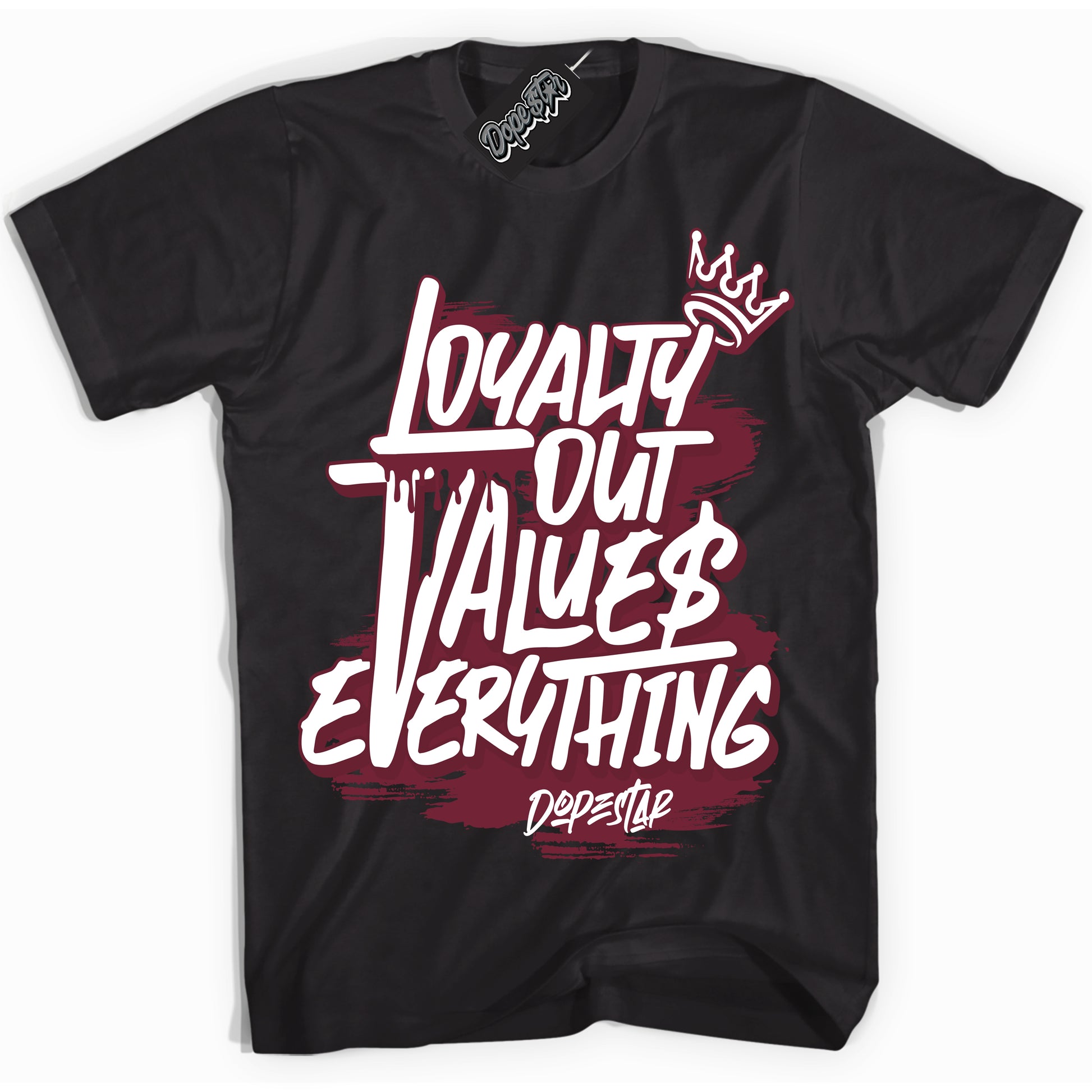 Cool Black Shirt with “Loyalty Out Values Everything” design that perfectly matches the Rings Team Red 6s Jordans.
