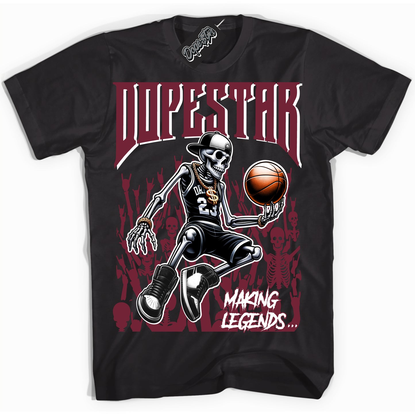 Cool Black Shirt with “Making Legends” design that perfectly matches the Rings Team Red 6s Jordans.
