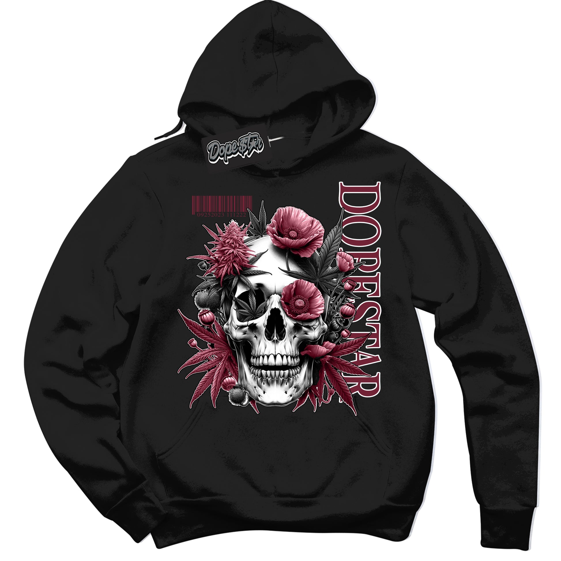 Cool Black Hoodie with “Skull Poppies” design that Perfectly Matches Rings Team Red 6s Jordans.

