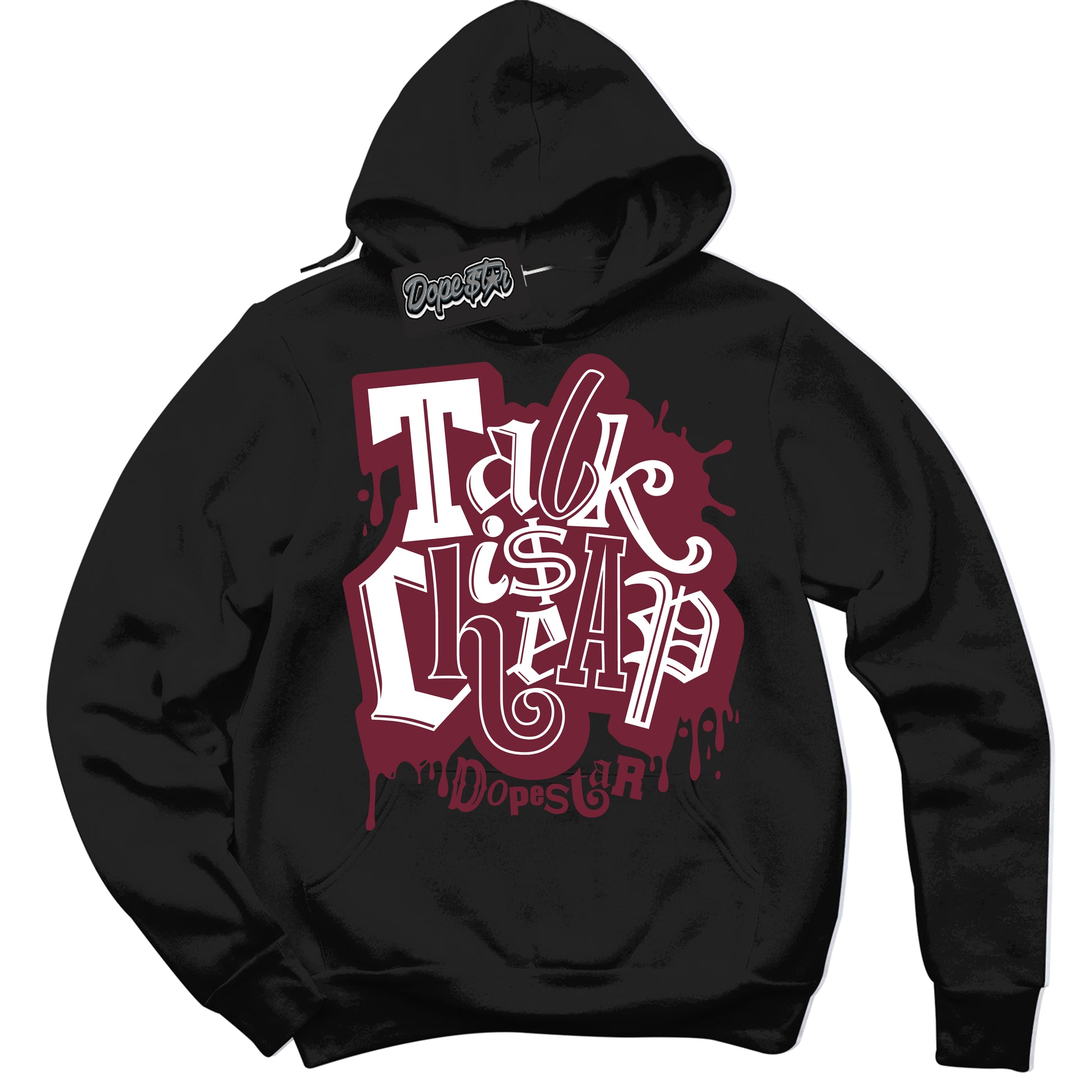 Cool Black Hoodie with “Talk Is Cheap” design that Perfectly Matches Rings Team Red 6s Jordans.

