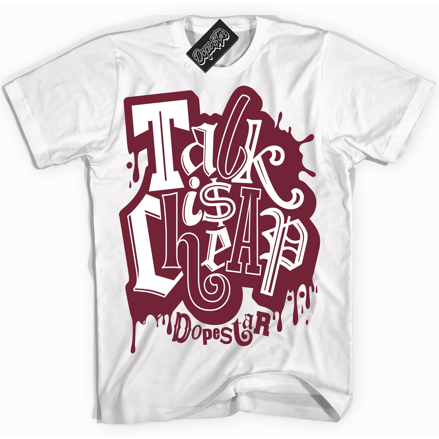 Cool White Shirt with “Talk Is Cheap” design that perfectly matches the Rings Team Red 6s Jordans.
