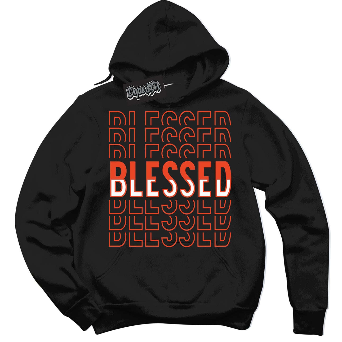 Cool Black Hoodie with “Blessed Stacked” design that Perfectly Matches Cosmic Clay Dunk.
