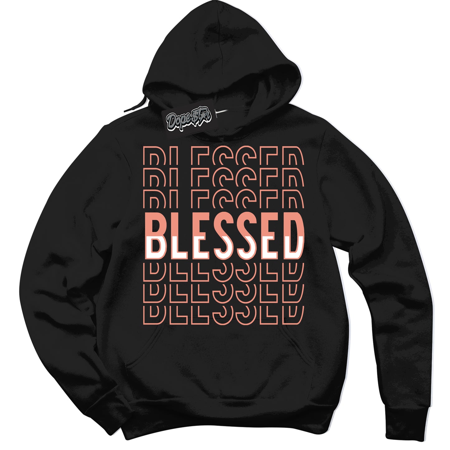 Cool Black Hoodie with “Blessed Stacked” design that Perfectly Matches Light Wild Mango Dunk.
