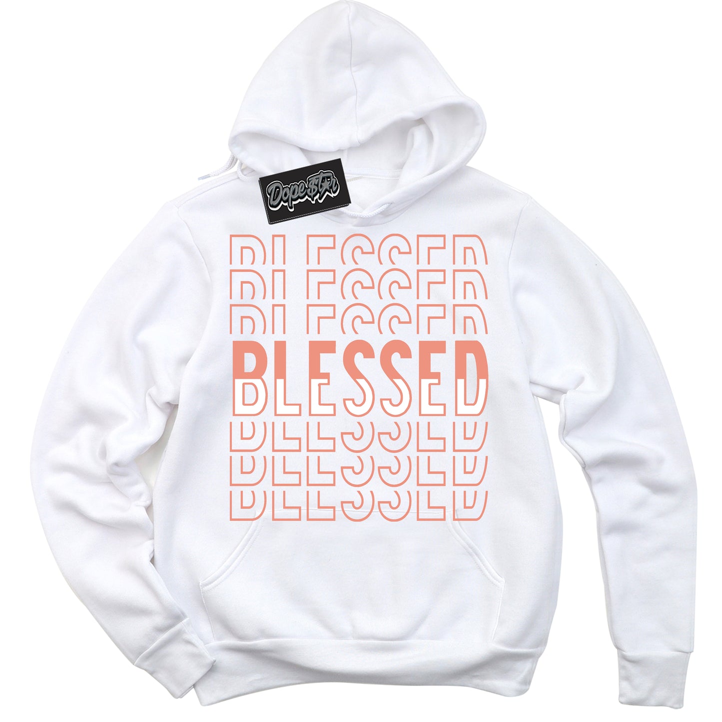 Cool White Hoodie with “Blessed Stacked” design that Perfectly Matches Light Wild Mango Dunk.
