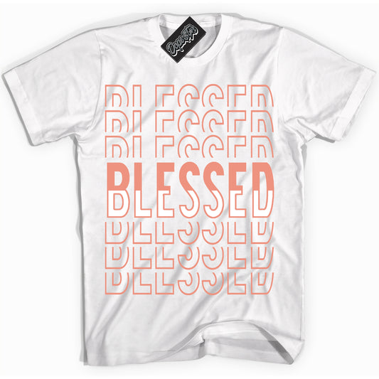 Cool White Shirt with “Blessed Stacked” design that perfectly matches Light Wild Mango Dunk.