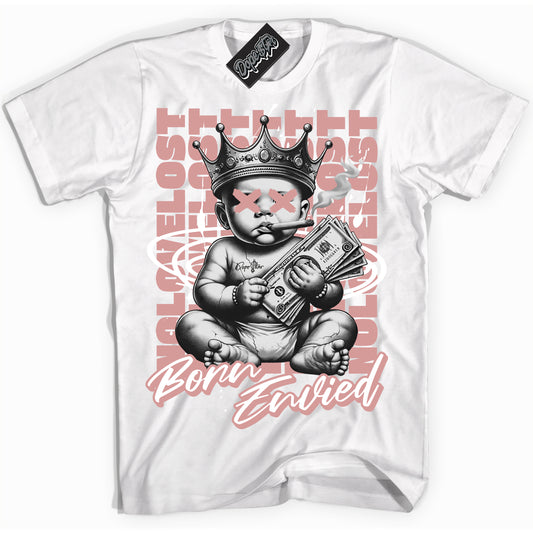 Cool White Shirt with “Born Envied” design that perfectly matches Legend Pink 11s.