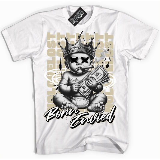 Cool White Shirt with “Born Envied” design that perfectly matches Gratitude 11s.
