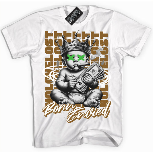 Cool White Shirt with “Born Envied” design that perfectly matches Wheat 13s.
