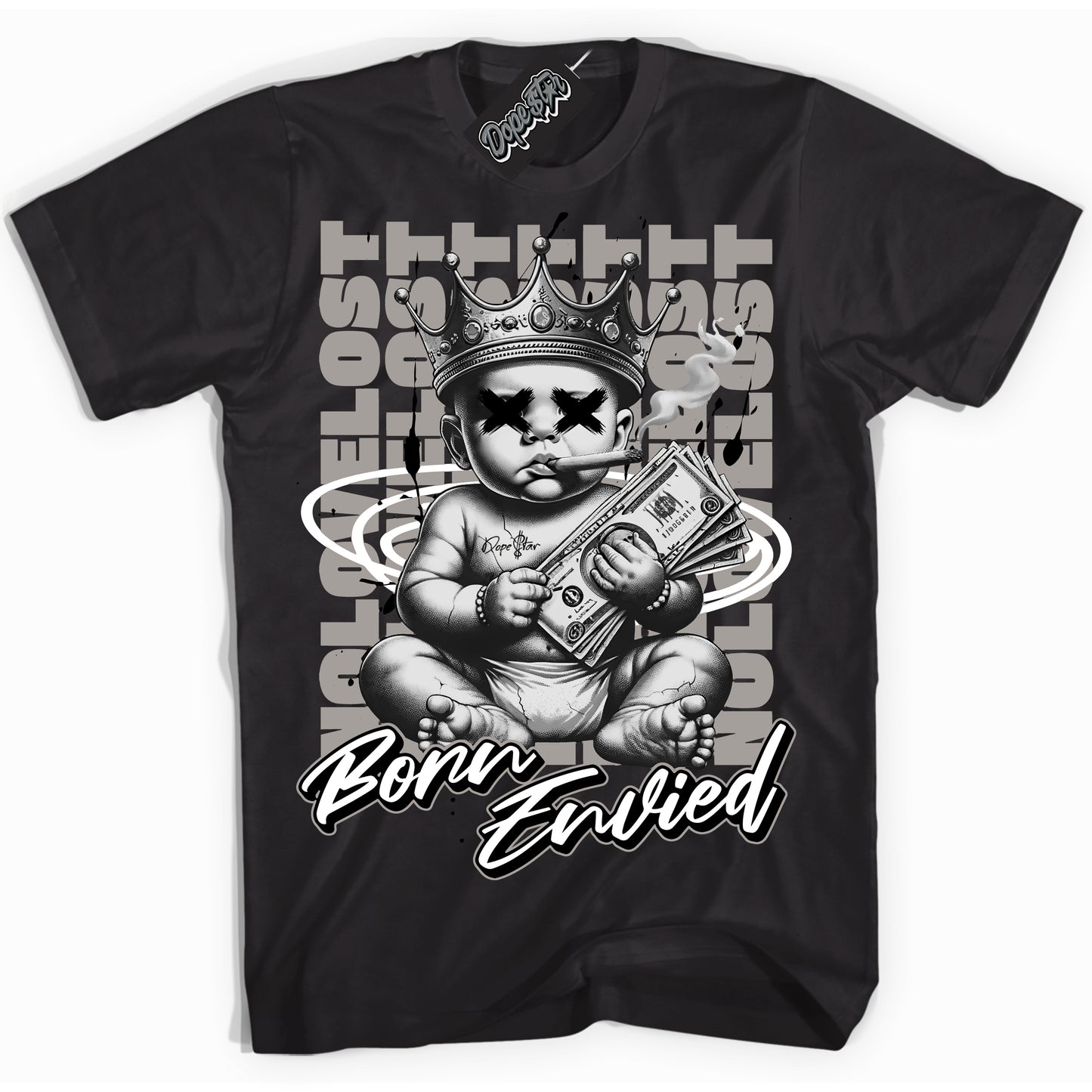 Cool Black Shirt with “Born Envied” design that perfectly matches Satin Shadow 1s.