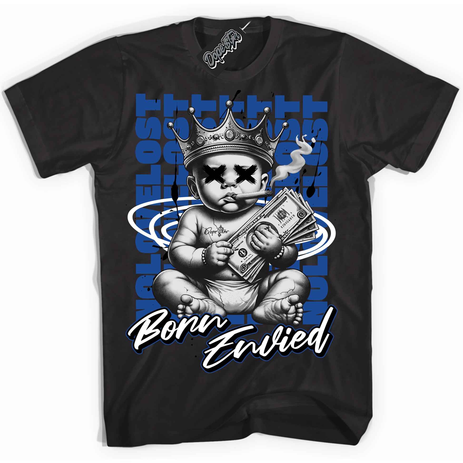 Cool Black Shirt with “Born Envied” design that perfectly matches Game Royal 1s.