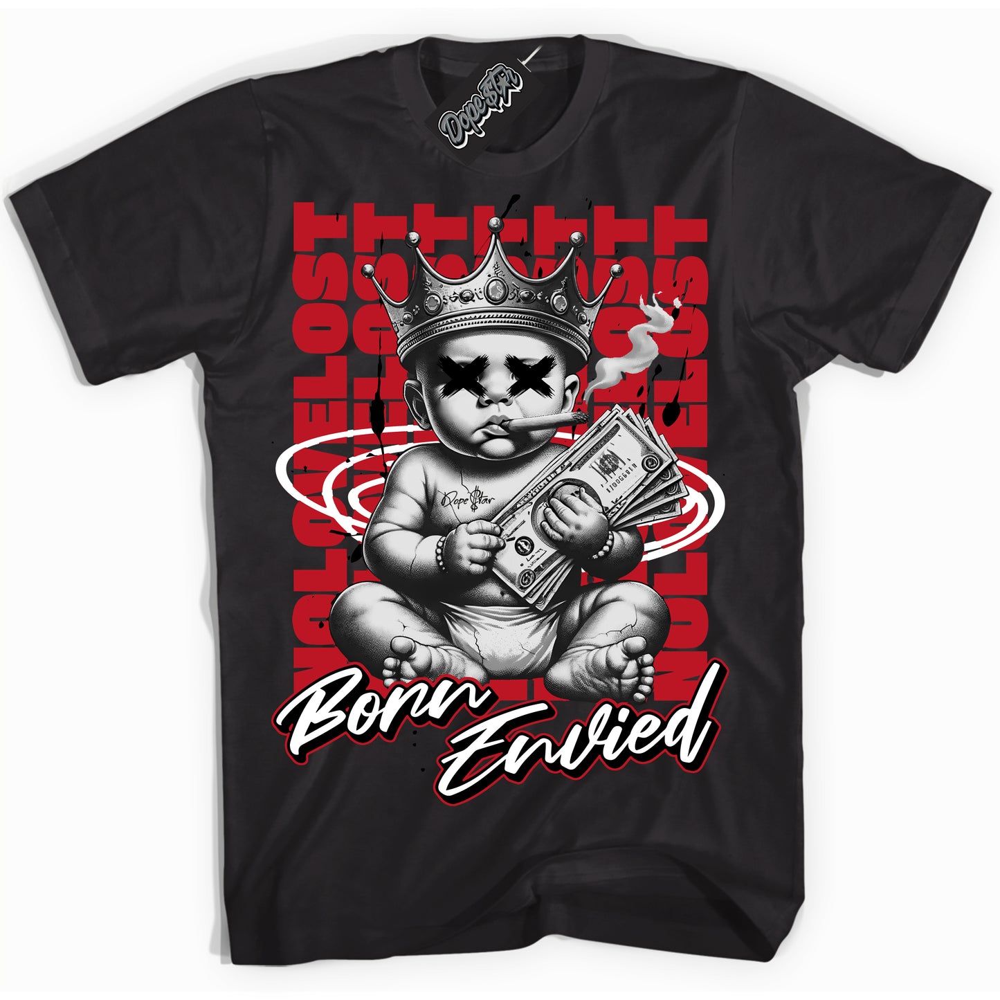 Cool Black Shirt with “Born Envied” design that perfectly matches Trophy Room 1s.