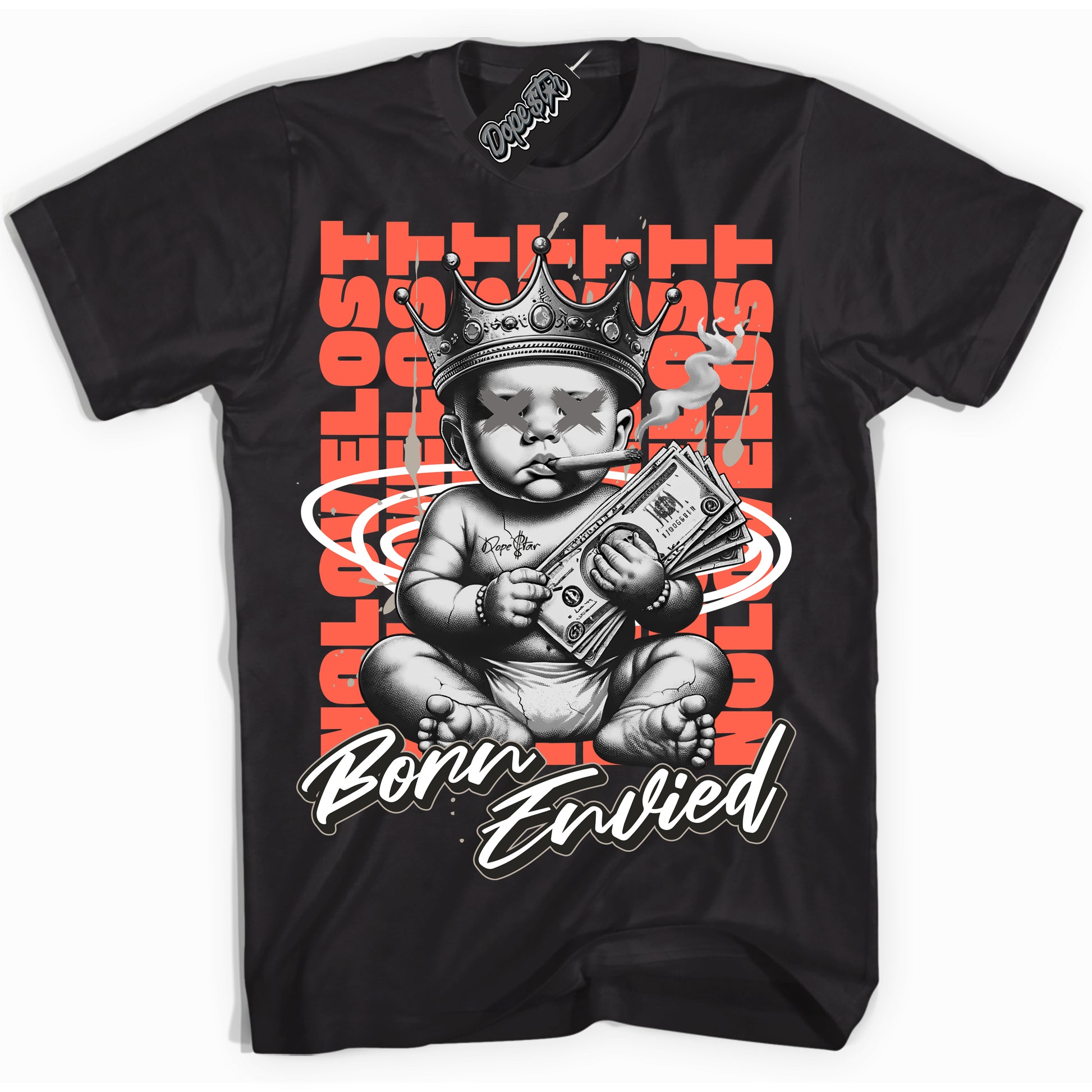 Cool Black Shirt with “Born Envied” design that perfectly matches Georgia Peach 3s.