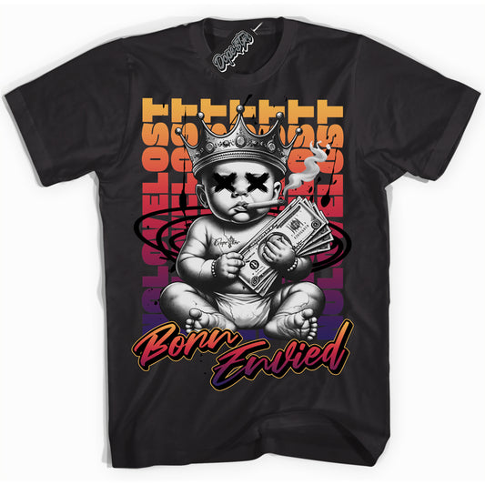 Cool Black Shirt with “Born Envied” design that perfectly matches J Balvin Rio 3s.
