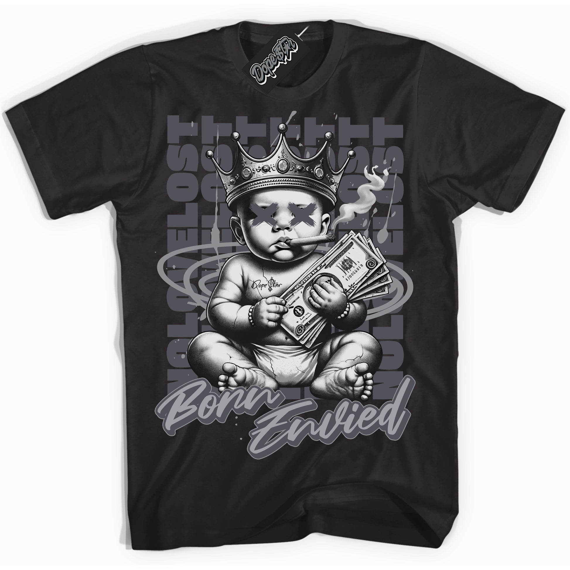 Cool Black Shirt with “Born Envied” design that perfectly matches Paris Olympics Wet Cement 4s.