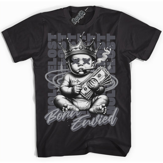 Cool Black Shirt with “Born Envied” design that perfectly matches Paris Olympics Wet Cement 4s.
