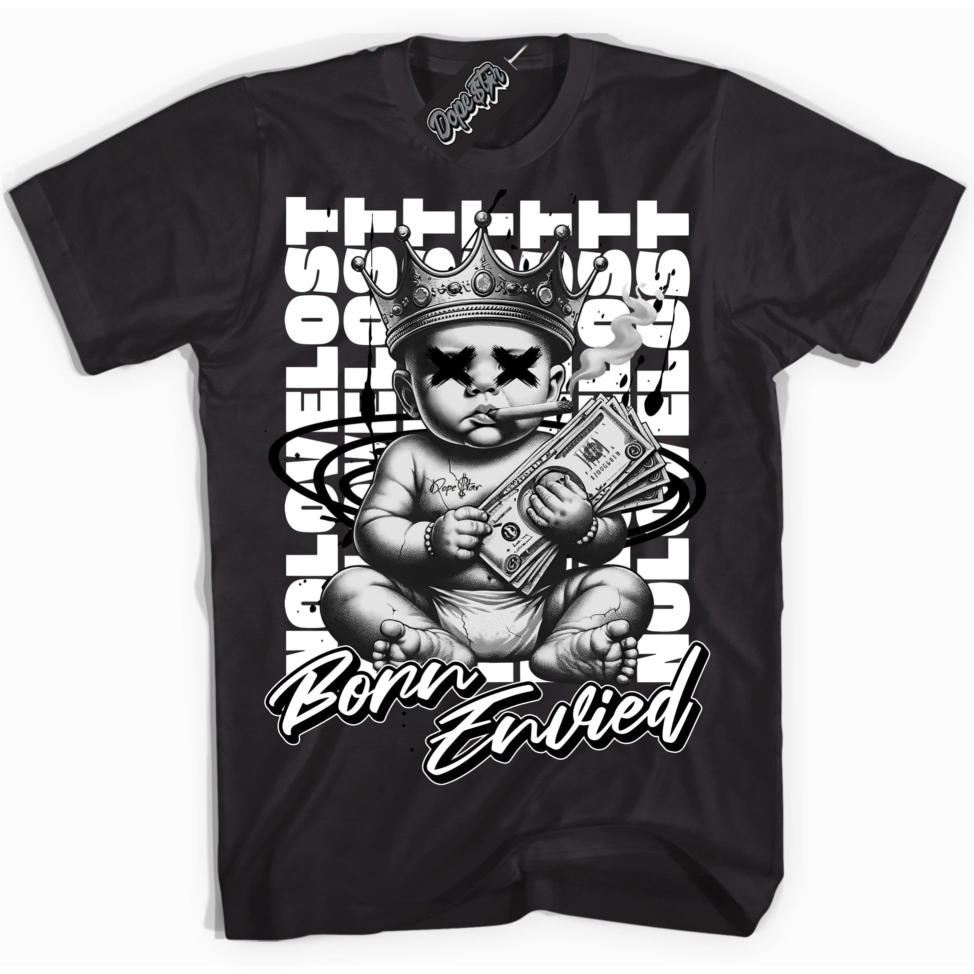 Cool Black Shirt with “Born Envied” design that perfectly matches White Thunder 4s.
