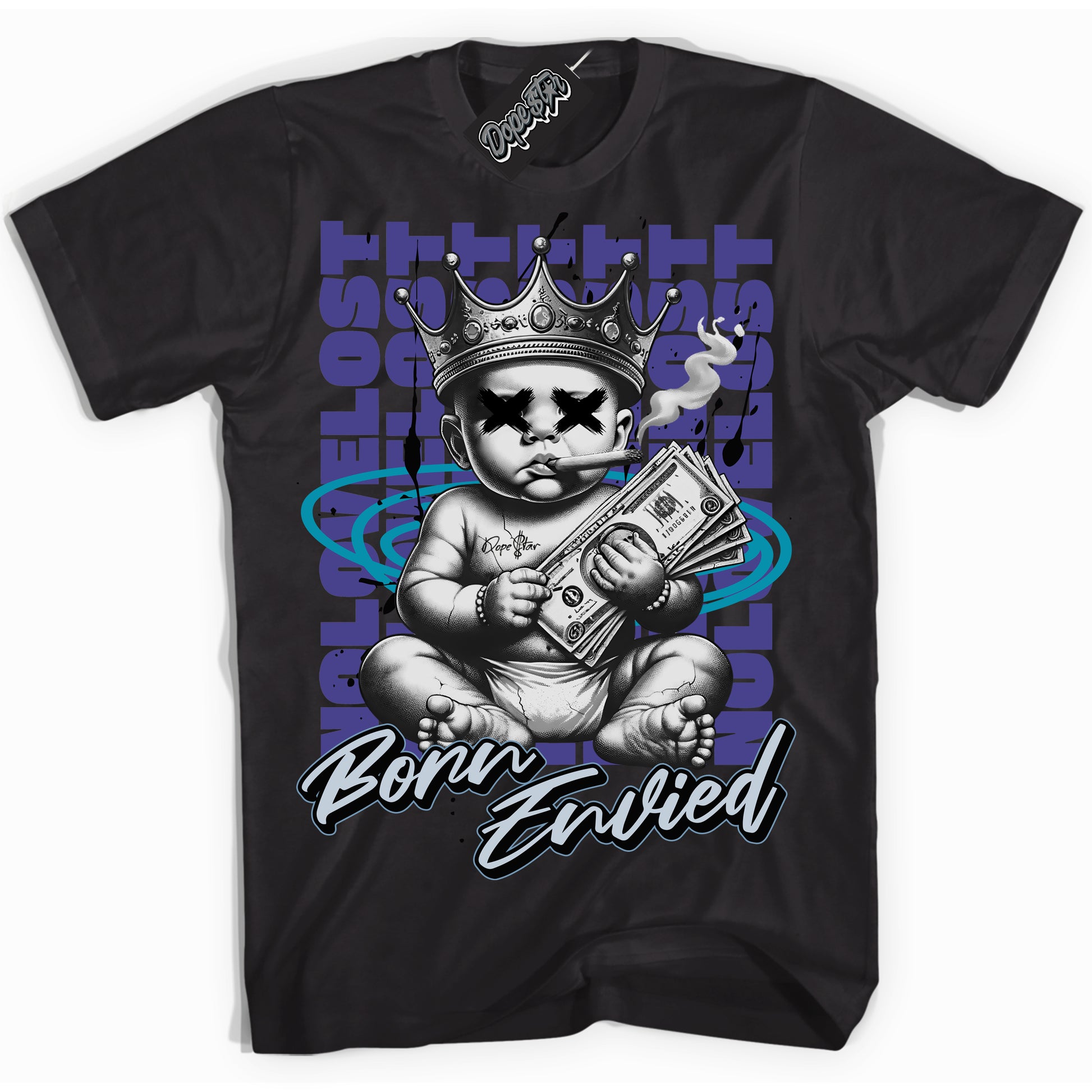 Cool Black Shirt with “Born Envied” design that perfectly matches Aqua 6s.