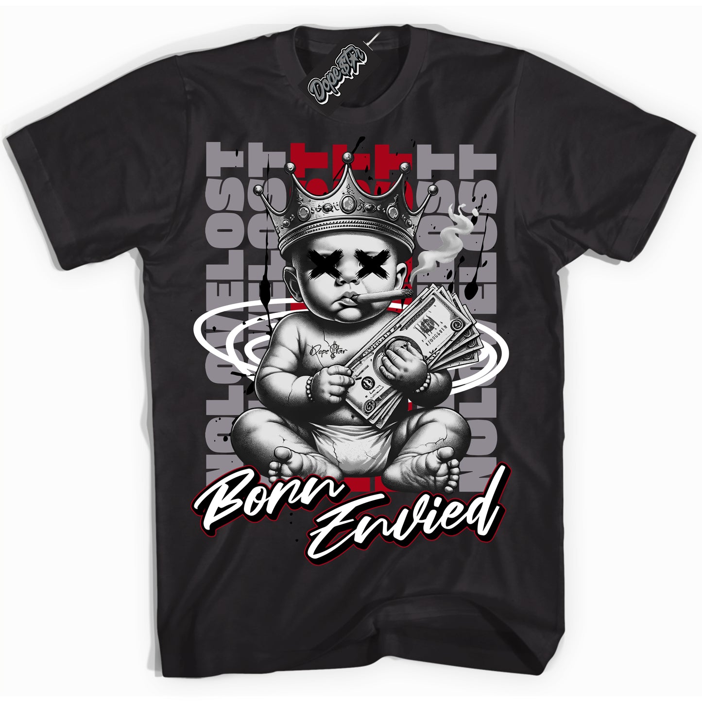Cool Black Shirt with “Born Envied” design that perfectly matches Bred Reimagined 4s.