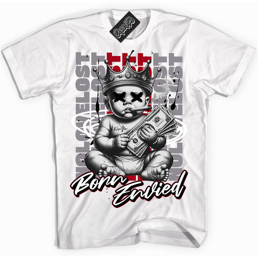 Cool White Shirt with “Born Envied” design that perfectly matches Bred Reimagined 4s.