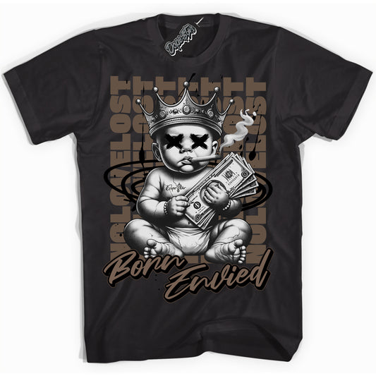 Cool Black Shirt with “Born Envied” design that perfectly matches Jumpman Jack TR Travis Scott Dark Mocha.