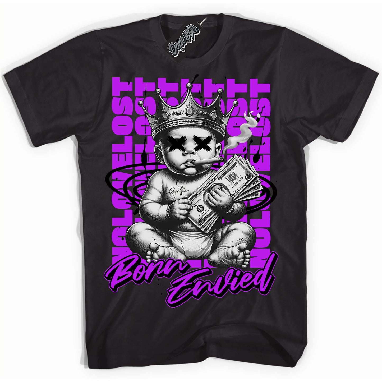 Cool Black Shirt with “Born Envied” design that perfectly matches RTKT Genesis Dunk.