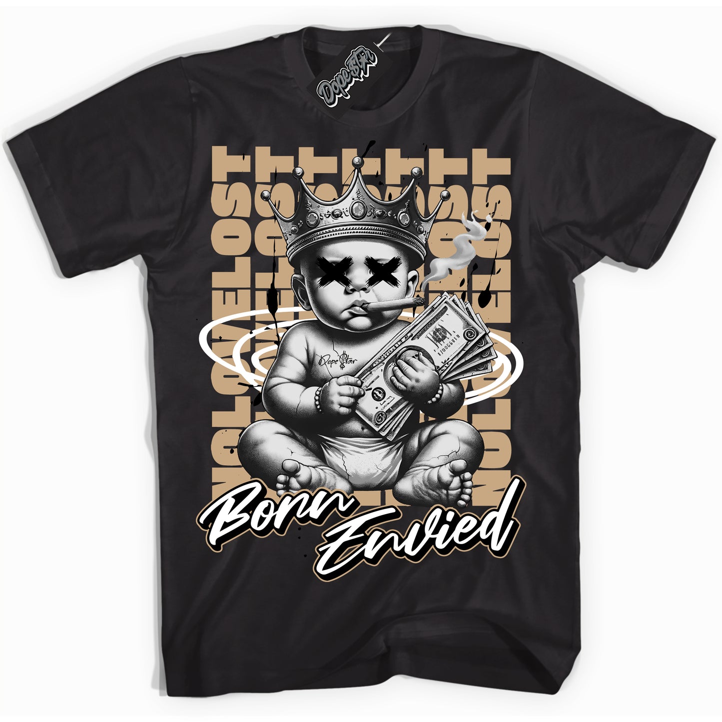Cool Black Shirt with “Born Envied” design that perfectly matches Black Anthracite Sesame Dunk.