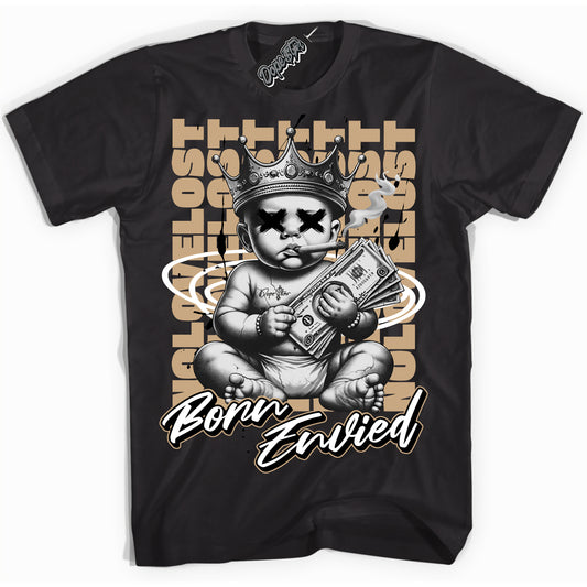 Cool Black Shirt with “Born Envied” design that perfectly matches Black Anthracite Sesame Dunk.