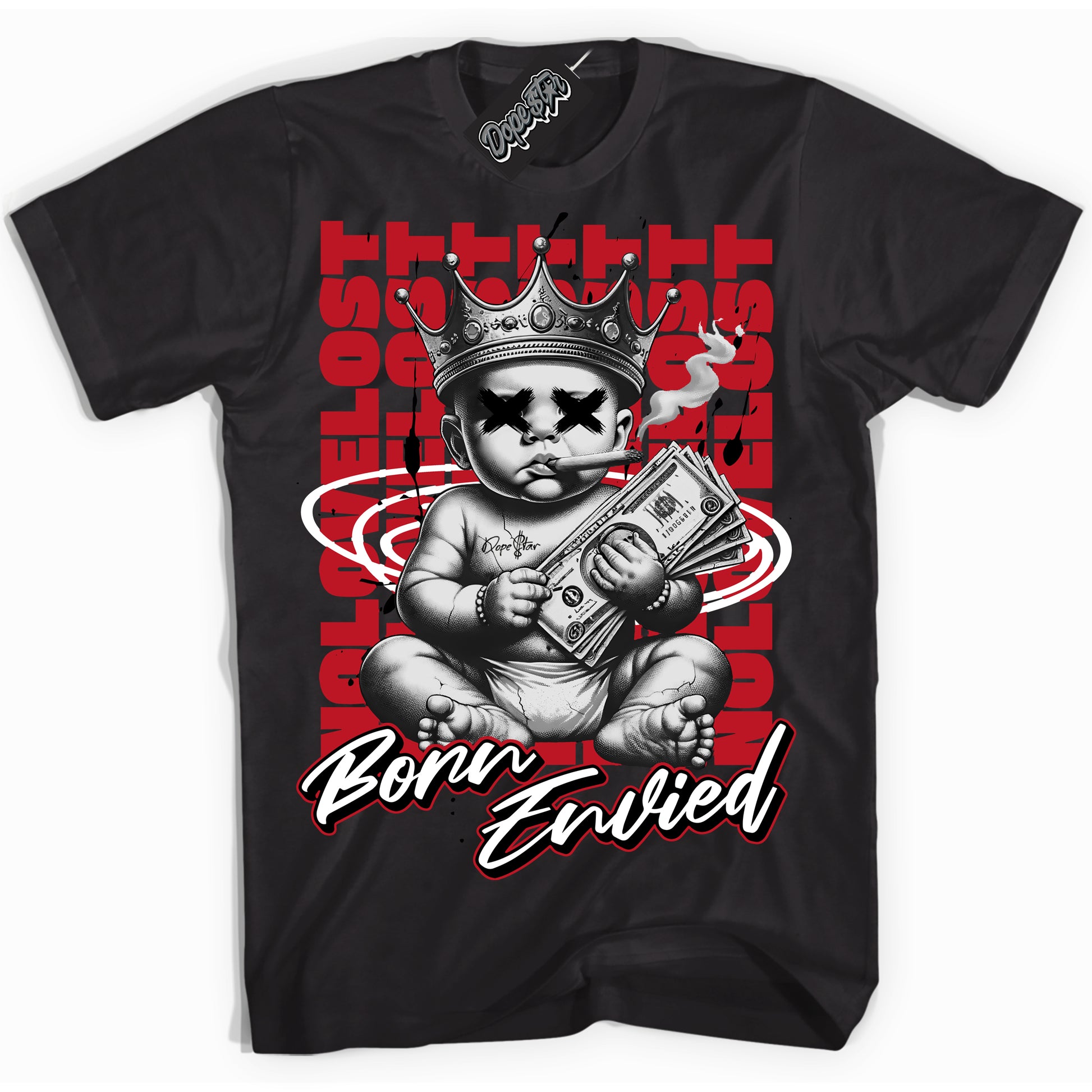 Cool Black Shirt with “Born Envied” design that perfectly matches Black Dragon Dunk.
