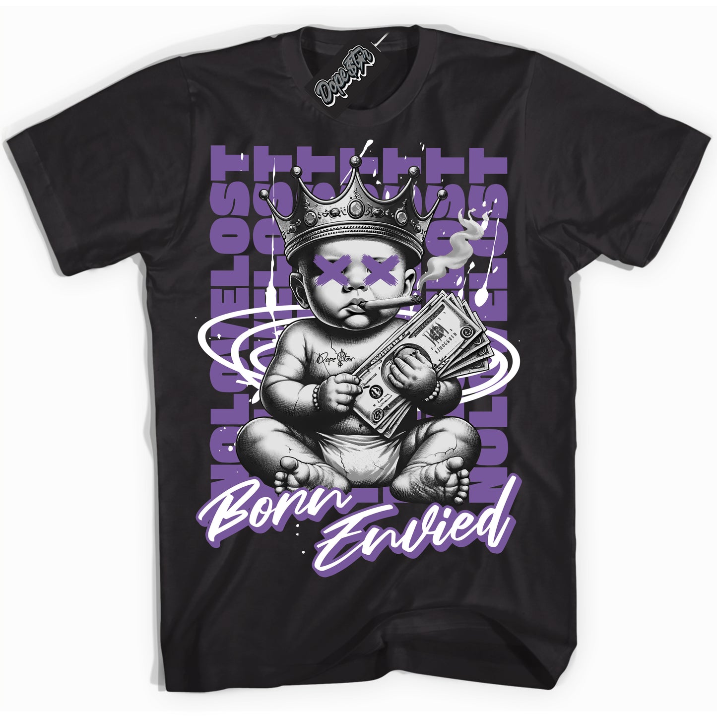 Cool Black Shirt with “Born Envied” design that perfectly matches Next Nature Black Raspberry Dunk.