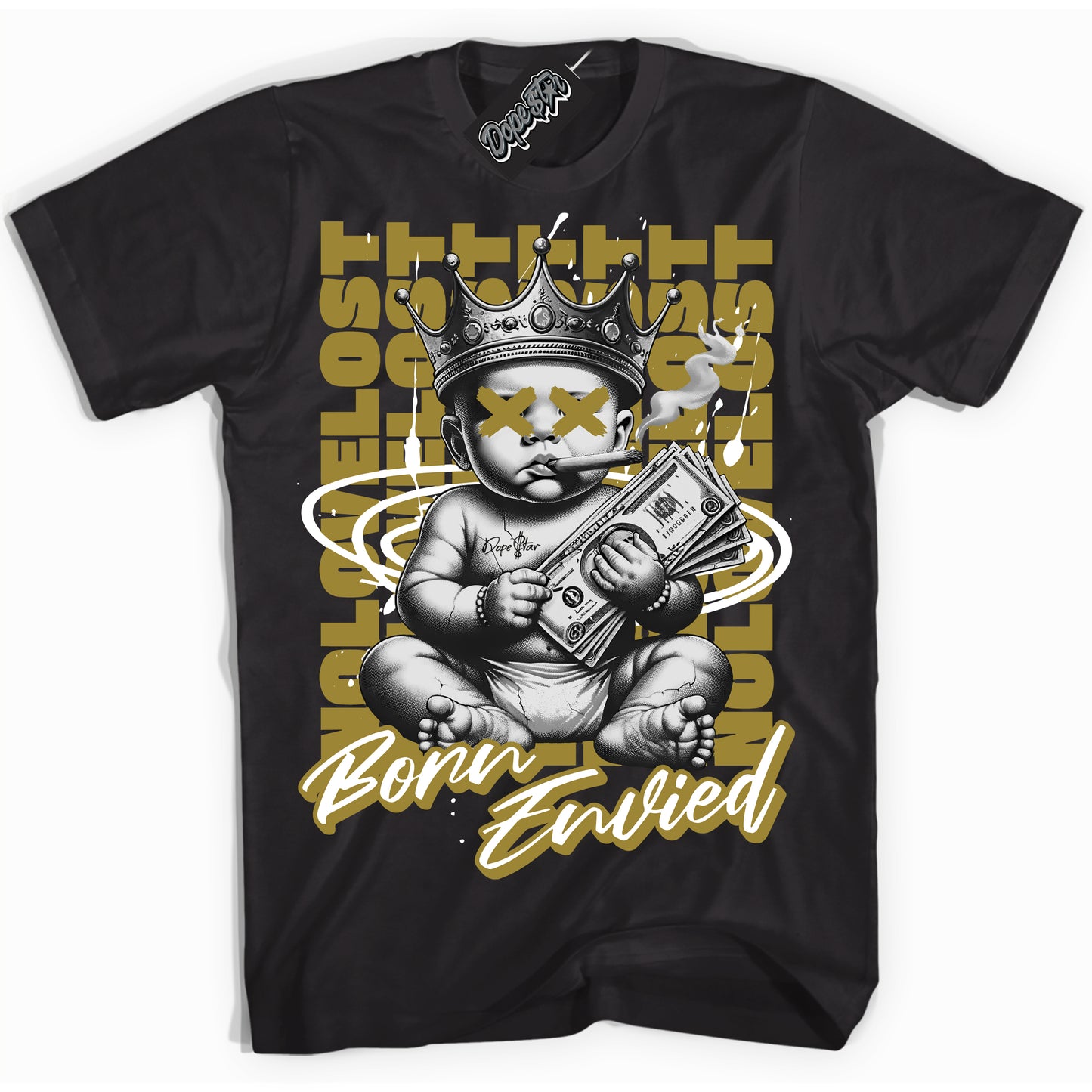  Cool Black Shirt with “Born Envied” design that perfectly matches Pacific Moss Dunk.
