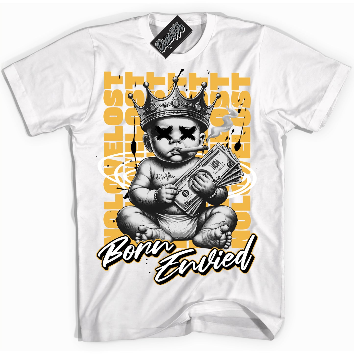 Cool White Shirt with “Born Envied” design that perfectly matches Wu Tang Dunk.