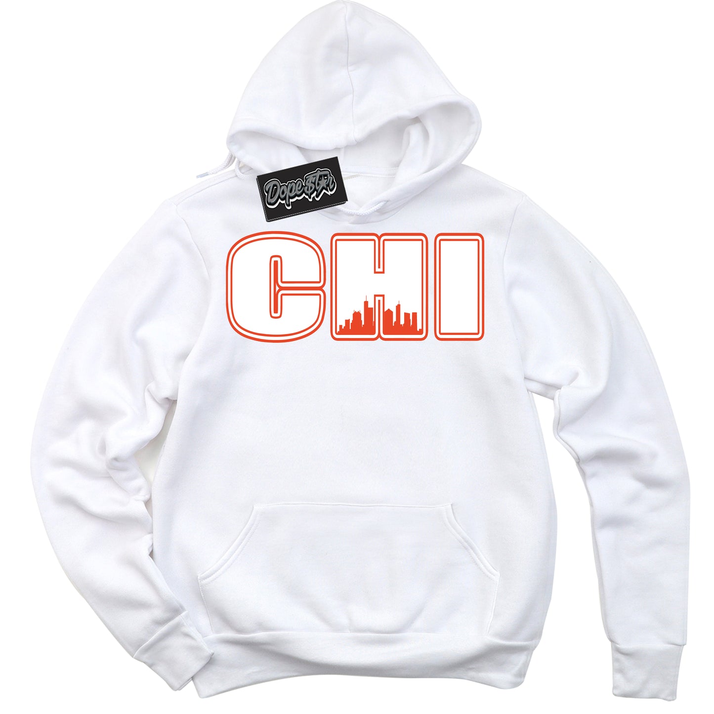 Cool White Hoodie with “Chicago” design that Perfectly Matches Cosmic Clay Dunk.
