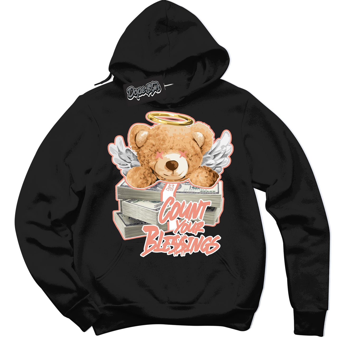 Cool Black Hoodie with “Count Your Blessings” design that Perfectly Matches Light Wild Mango Dunk.
