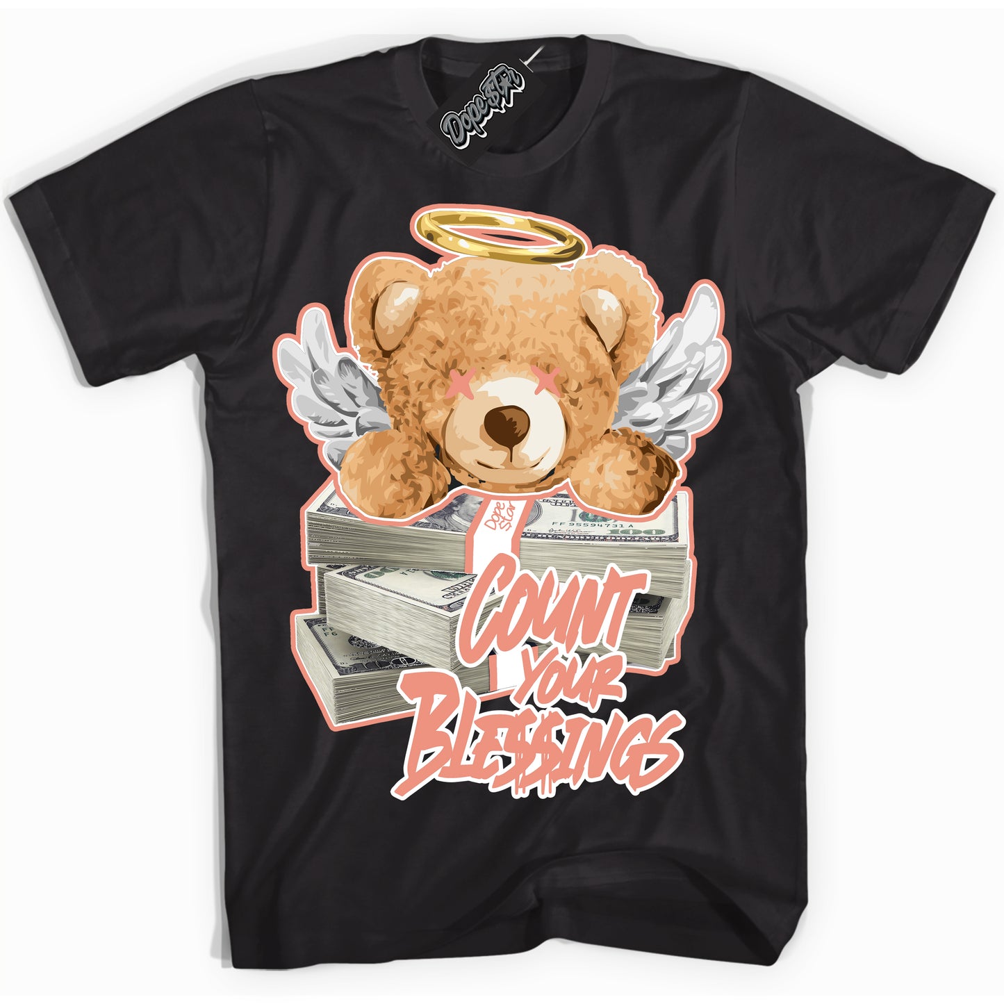 Cool Black Shirt with “Count Your Blessings” design that perfectly matches Light Wild Mango Dunk.