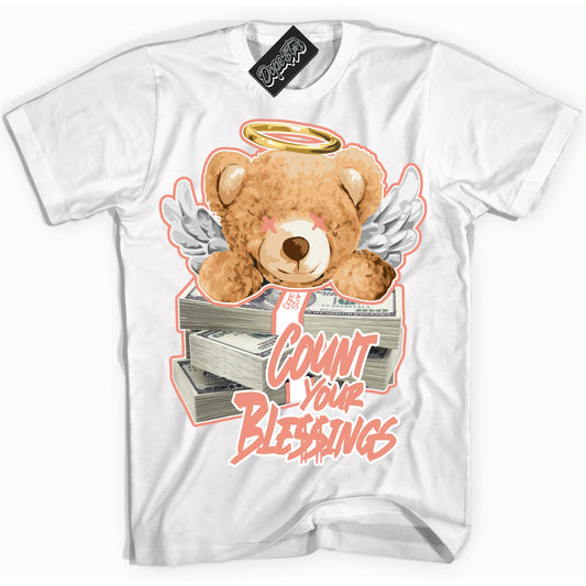 Cool White Shirt with “Count Your Blessings” design that perfectly matches Light Wild Mango Dunk.
