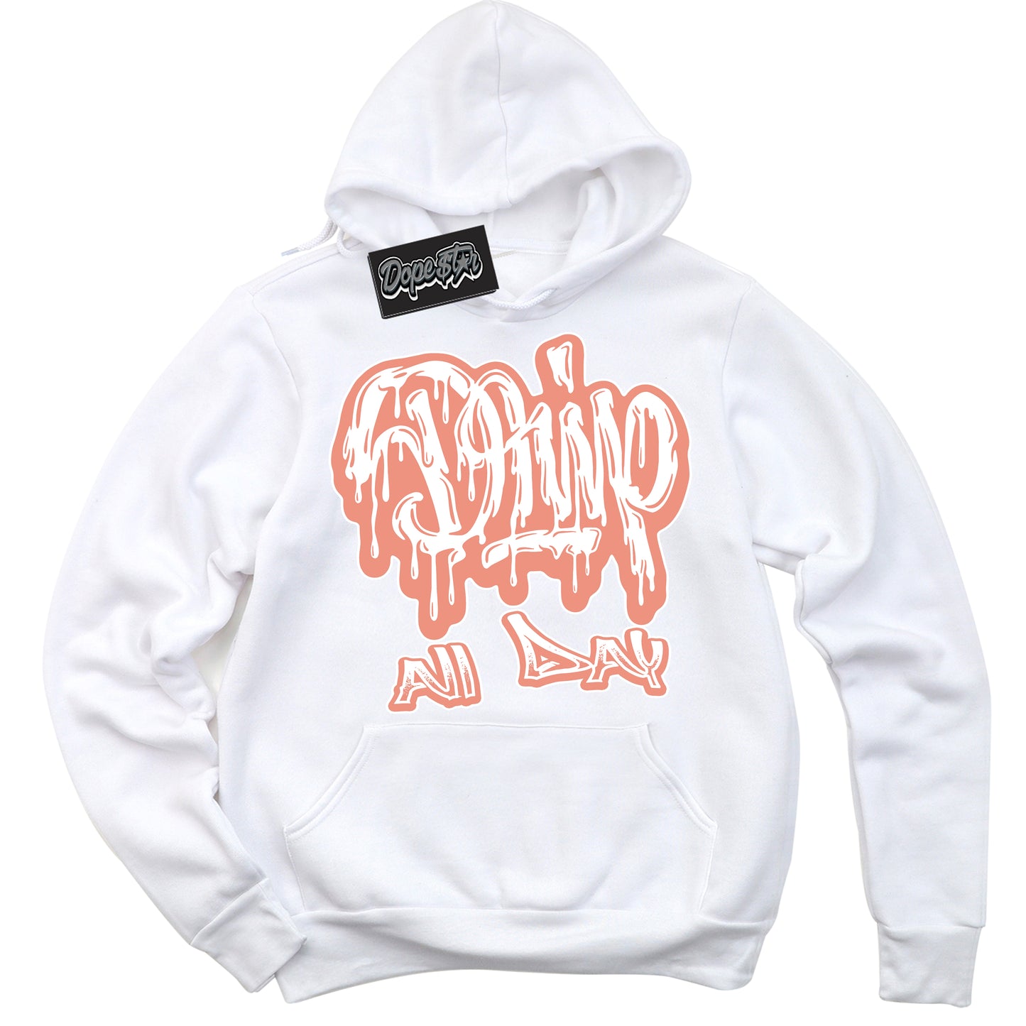 Cool White Hoodie with “Drip All Day” design that Perfectly Matches Cosmic Clay Dunk.