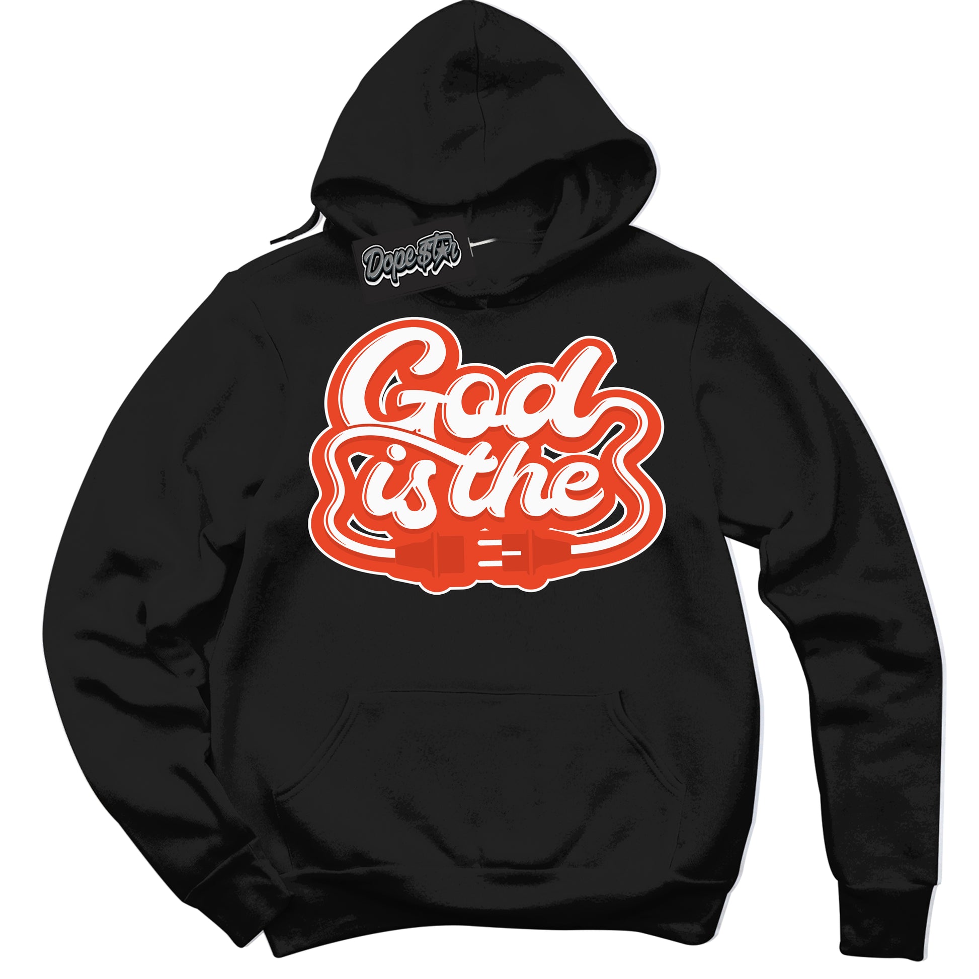Cool Black Hoodie with “God Is The” design that Perfectly Matches Cosmic Clay Dunk.
