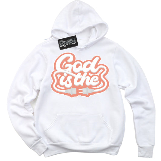Cool White Hoodie with “God Is The” design that Perfectly Matches Light Wild Mango Dunk.
