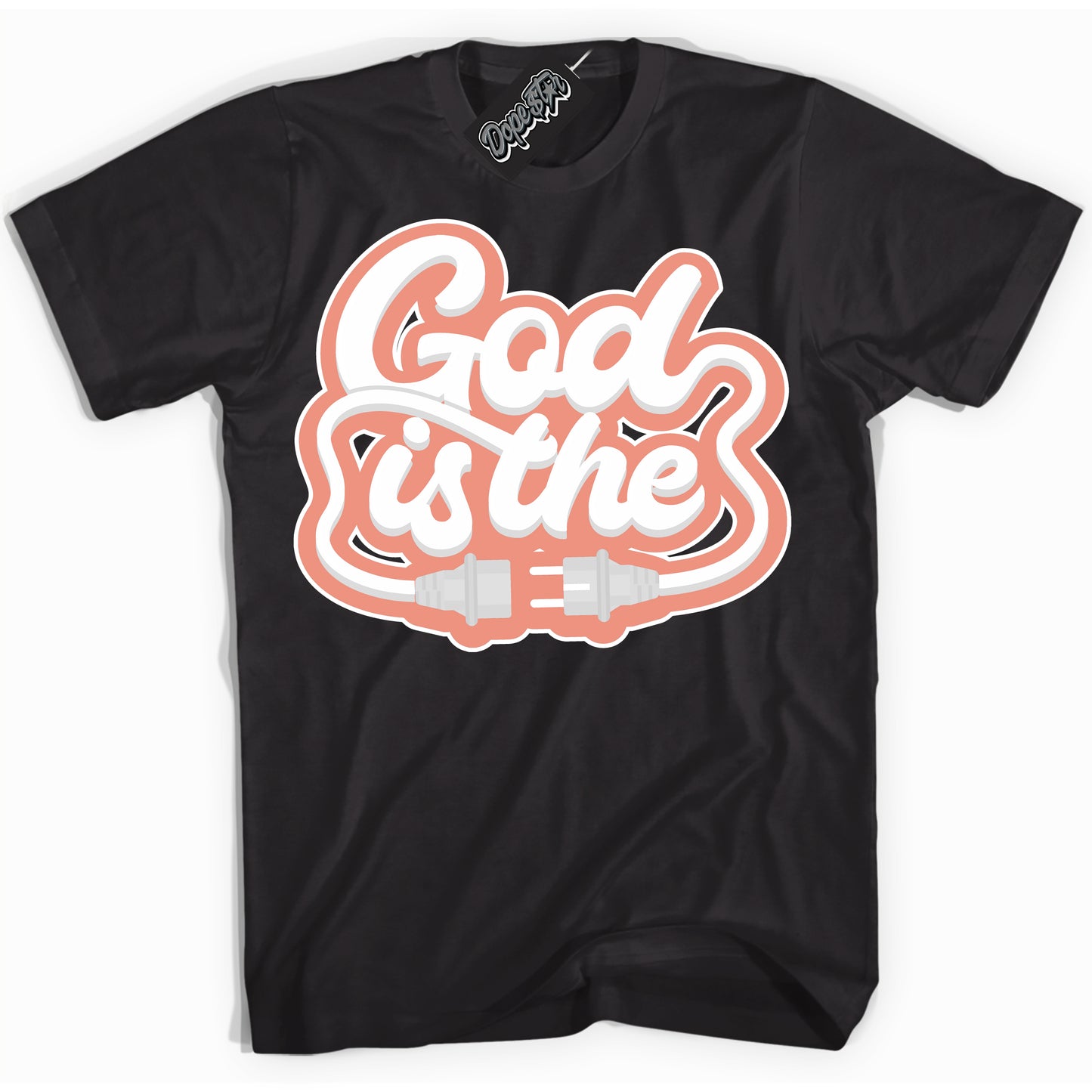 Cool Black Shirt with “God Is The” design that perfectly matches Light Wild Mango Dunk.
