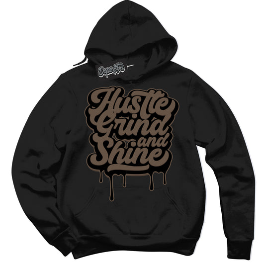 Cool Black Hoodie with “Hustle Grind And Shine” design that Perfectly Matches Jumpman Jack TR Travis Scott Dark Mocha Sneakers.
